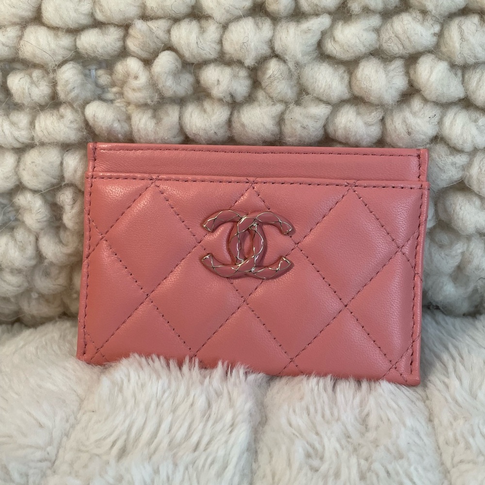 !!EUC!! CHANEL Cardholder Pink Lambskin with Pink and Silver Hardware